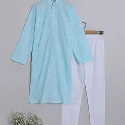 BAESD Boys Floral Embroidered Regular Pure Cotton Kurta With Pyjamas-54