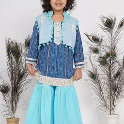 Little Bansi Girls Multicoloured Ethnic Motifs Pure Cotton Kurti with Sharara & With Dupatta-image-48