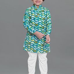 FASHION DREAM Boys Teal Printed Kurta with Pyjama Set-image-22