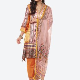 Biba Women Yellow Floral Printed Kurta with Trousers & With Dupatta-picture-4
