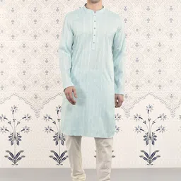 Ode by House of Pataudi Woven Design Striped Regular Kurta With Churidar-picture-1