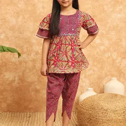 Readiprint Fashions Girls Ethnic Motifs Printed Pure Cotton Kurti With Dhoti Pants-image-69