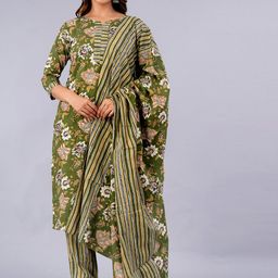 KALINI Ethnic Motifs Printed Pure Cotton Kurta With Trousers & With Dupatta-3