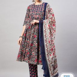 WineRed Paisley Printed Gotta Patti Pure Cotton Anarkali Kurta With Palazzos & Dupatta-image-2