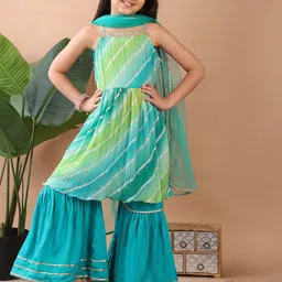 Here&Now X Kinder Kids Girls Leheriya Printed Kurti with Sharara And Dupatta-picture-51