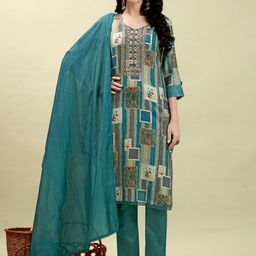 Anouk Ethnic Motifs Printed Thread Work Kurta & Trousers With Dupatta-image-27