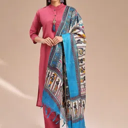 MORLY Mandarin Collar Cotton Silk Kurta With Trousers & Dupatta-image-6