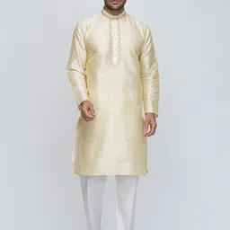 ROYAL KURTA Ethnic Motifs Embroidered Thread Work Dupion Silk Kurta With Pyjamas-image-87
