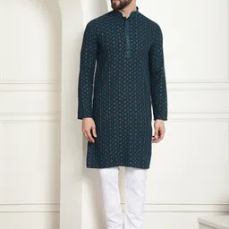 SOJANYA Embroidered Sequinned Pure Cotton Kurta with Churidar-image-44
