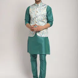 Kaifoo Mandarin Collar Kurta With Churidar & Nehru Jacket-44