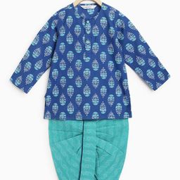 Campana Boys Ethnic Motifs Block Printed Pure Cotton Kurta with Dhoti Pants-27