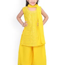 BAESD Girls Ethnic Motifs Mirror Work Georgette Straight Kurti with Palazzo & Dupatta-picture-40