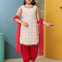 BAESD Girls Embroidered Round Neck Mirror Work kurta with Salwar & Dupatta-picture-25