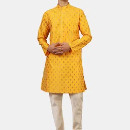 Wintage Men Yellow & Off-White Ethnic Motifs Kurta with Churidar-picture-47