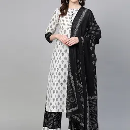 KALINI Floral Printed Regular Pure Cotton Straight Kurta With Palazzos & Dupatta-41