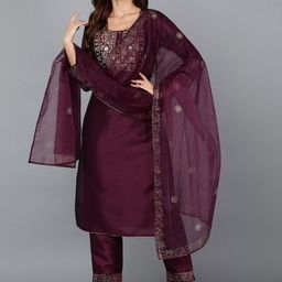 AHIKA Embroidered Round Neck Gotta Patti Regular Kurta With Trousers & Dupatta-57