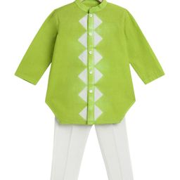 Tiber Taber Boys Geometric Printed Mandarin Collar Pure Cotton Kurta With Trousers-16