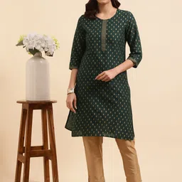 Rangita Ethnic Motifs Printed round Neck Three-Quarter Sleeves Pure Cotton Kurta Set-image-27