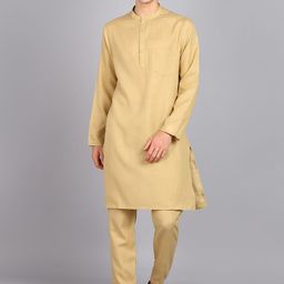 HERE&NOW Beige Mandarin Collar Straight Kurta With Trousers-image-89