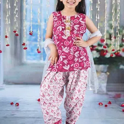 Little Bansi Girls Floral Print Gotta Patti Pure Cotton Kurti & Patiala With Dupatta-picture-23