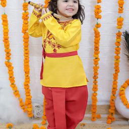 BownBee Boys Embroidered Pure Cotton Kanhaiya Set-image-16