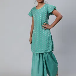 Aks Kids Girls Chanderi Straight Silk Kurta With Sharara-image-12