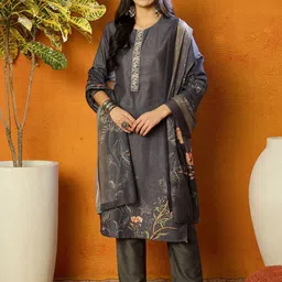 KALINI Floral Printed Regular Kurta with Trousers & With Dupatta-0