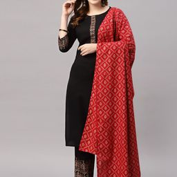 JAIPURI BUNAAI Women Black Kurta with Trousers & With Dupatta-45