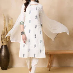 Anouk Floral Embroidered Thread Work Pure Cotton Straight Kurta with Trousers & Dupatta-image-62