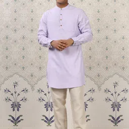 Ode by House of Pataudi Lavender & Beige Band Collar Straight Kurta with Pyjamas-image-96