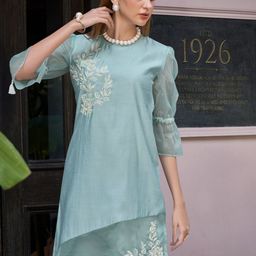 AUTUMN LANE Women Blue Ethnic Motifs Embroidered Thread Work Kurta with Trousers-image-75