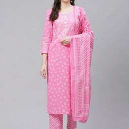 AHIKA Bandhani Printed Gotta Patti Pure Cotton Kurta With Trousers & Dupatta-picture-33