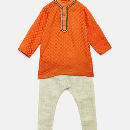 MANY FROCKS & Boys Orange Ethnic Motifs Woven Design Pure Cotton Kurta with Pyjamas-picture-41