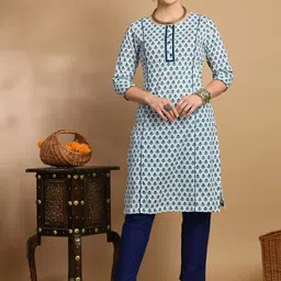 KALINI Ethnic Motifs Printed Round Neck Three-Quarter Sleeves Pure Cotton Kurta Set-picture-33