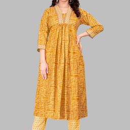 SUNDARNAARI Ethnic Motifs Printed Regular Kurta with Pyjamas-image-45