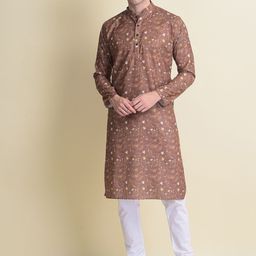NAMASKAR Men Floral Printed Mandarin Collar Pure Cotton Kurta with Churidar-image-94