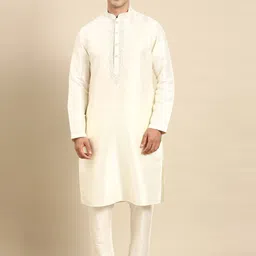 TheEthnic.Co Mandarin Collar Yoke Design Embroidered Kurta With Trousers-image-39