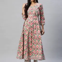 Divena Women Floral Embroidered Mirror Work Pure Cotton Kurta with Trousers-21