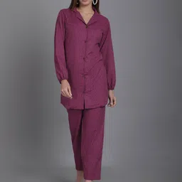 Enchanted Drapes Striped Pure Cotton Shirt With Trousers-40