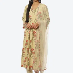 Biba Floral Printed Pleated Kurta with Trousers & With Dupatta-picture-16