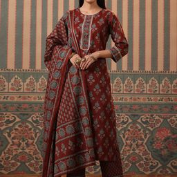 Rain & Rainbow Women Floral Printed Pure Cotton Kurta with Trousers & Dupatta-40