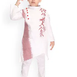BAESD Boys Floral Printed Pure Cotton Asymmetric Hem Kurta With Pyjamas-55