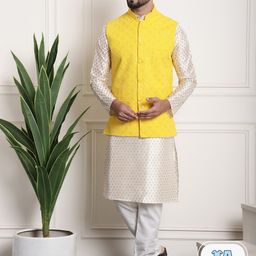 SOJANYA Ethnic Motifs Printed Sequinned Kurta With Churidar & Nehru Jacket-picture-47
