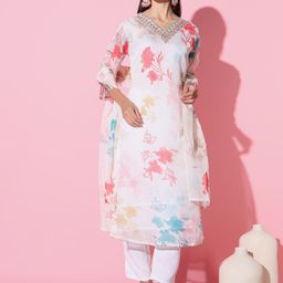 THE52  Floral Printed Zari Kurta with Trousers & Dupatta-46