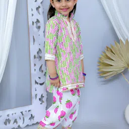 JUNITOS Girls Floral Printed Gotta Patti Pure Cotton Straight Kurti with Patiala-image-42