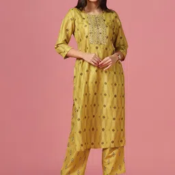 FASHION DREAM Ethnic Motif Printed Regular Sequinned Straight Kurta with Trousers-9
