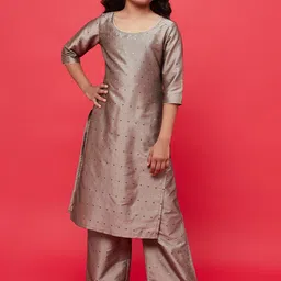 Aks Kids Girls Ethnic Motif Woven Design Regular Kurta With Palazzos-image-2