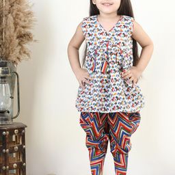 Kinder Kids Girls Printed Empire Gotta Patti Pure Cotton Kurti With Dhoti Pants-image-43