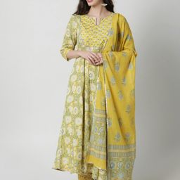 Rubellite Notched Neck Floral Printed Anarkali Gotta Patti Kurta with Trouser & Dupatta-picture-14