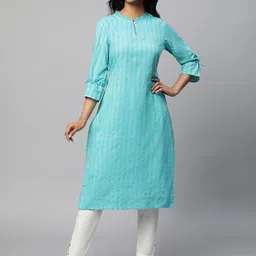 AURELIA Ethnic Motifs Printed Keyhole Neck Kurta with Trousers-11